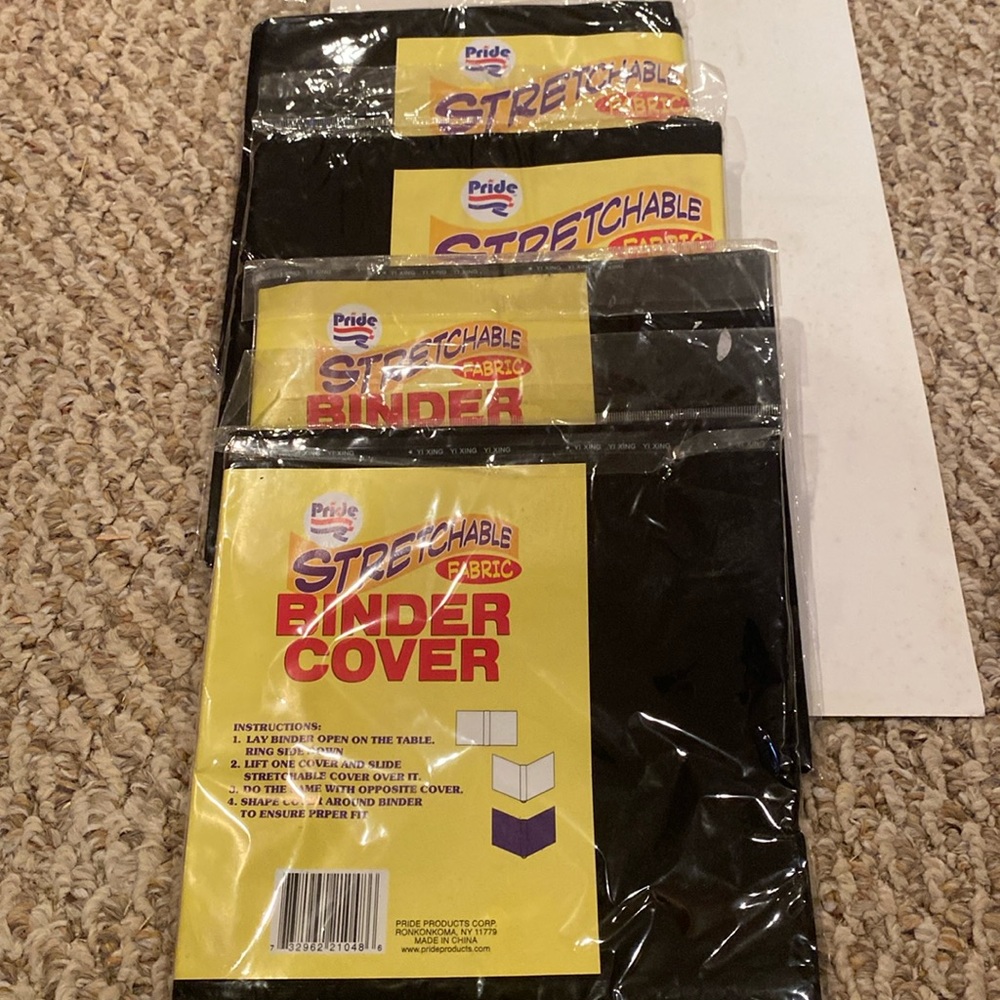 NWOT 4 Sealed Packages Black Stretchable Fabric Binder Covers